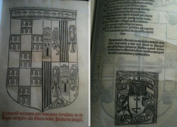 La Divina Comedia. Primera edición en castellano. Fadrique de Basilea  , Burgos 1515. Cortesía Delirium Books 