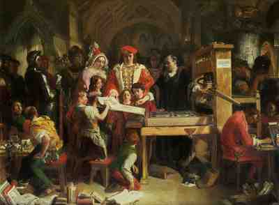 Enseñando su obra al rey Eduardo IV en Westminster